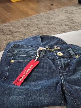 Guess Dark Blue Low-Rise Skinny Jeans with Gold Hardware